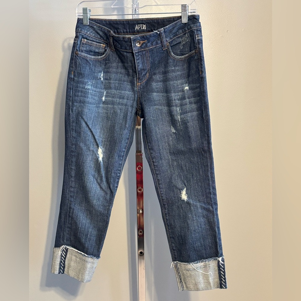 Apt 9 Jeans Womens 4 Capri Cropped Distressed Cuff‎ Measures 29 x 22.5